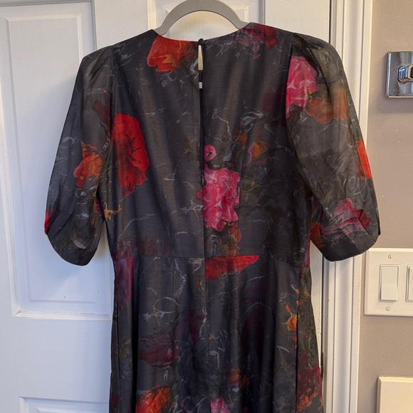 Ted Baker Mekayla Empire Line Floral Midi Length Puff Sleeve Dress Pockets - Picture 10 of 13
